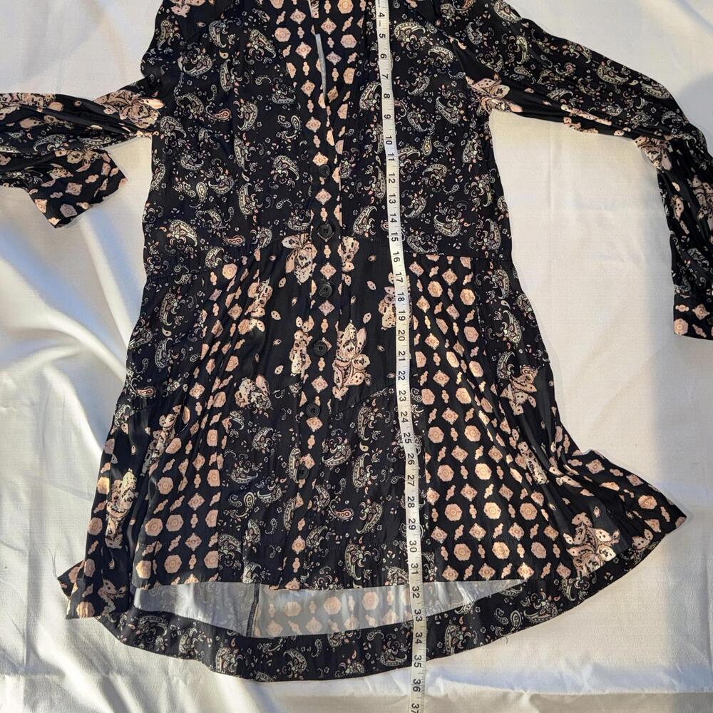 Free People Button Dress Long Sleeve Tunic Flare Ditsy Print Paisley Floral - Picture 7 of 7